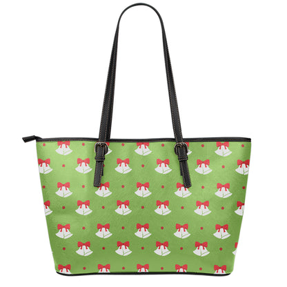Merry Christmas Bells Pattern Print Leather Tote Bag