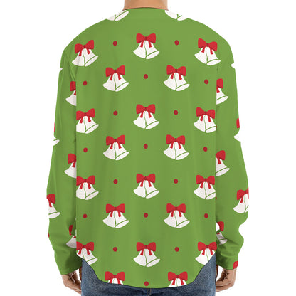Merry Christmas Bells Pattern Print Long Sleeve Baseball Jersey