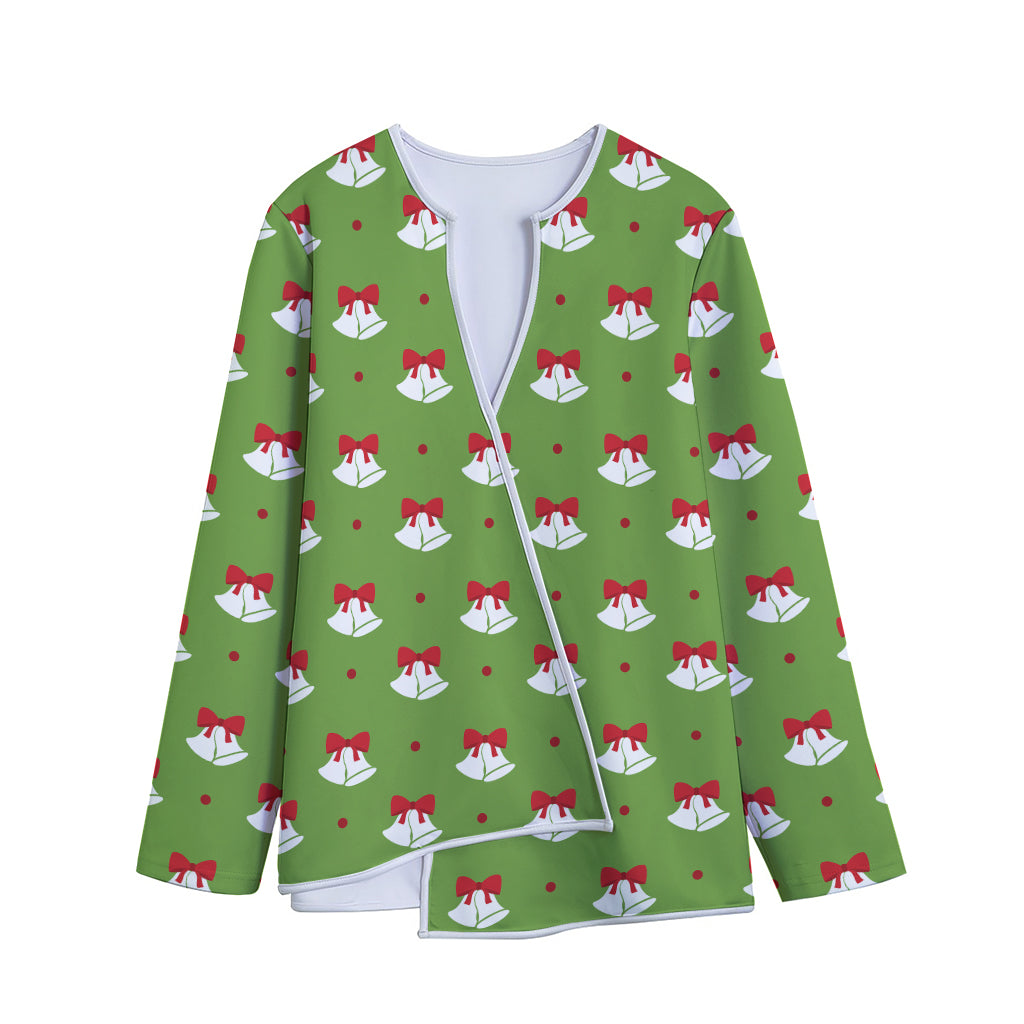 Merry Christmas Bells Pattern Print Long Sleeve Short Coat