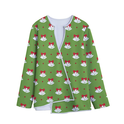 Merry Christmas Bells Pattern Print Long Sleeve Short Coat