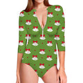 Merry Christmas Bells Pattern Print Long Sleeve Swimsuit