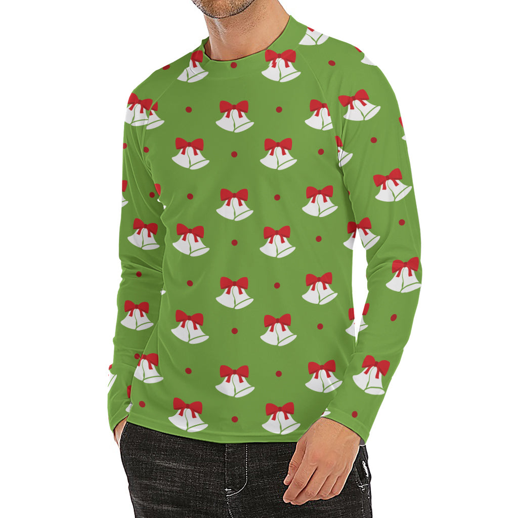 Merry Christmas Bells Pattern Print Men's Long Sleeve Rash Guard