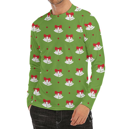 Merry Christmas Bells Pattern Print Men's Long Sleeve Rash Guard