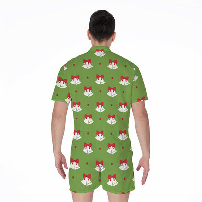 Merry Christmas Bells Pattern Print Men's Rompers