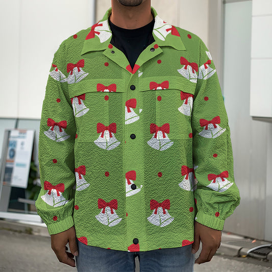 Merry Christmas Bells Pattern Print Men's Shirt Jacket