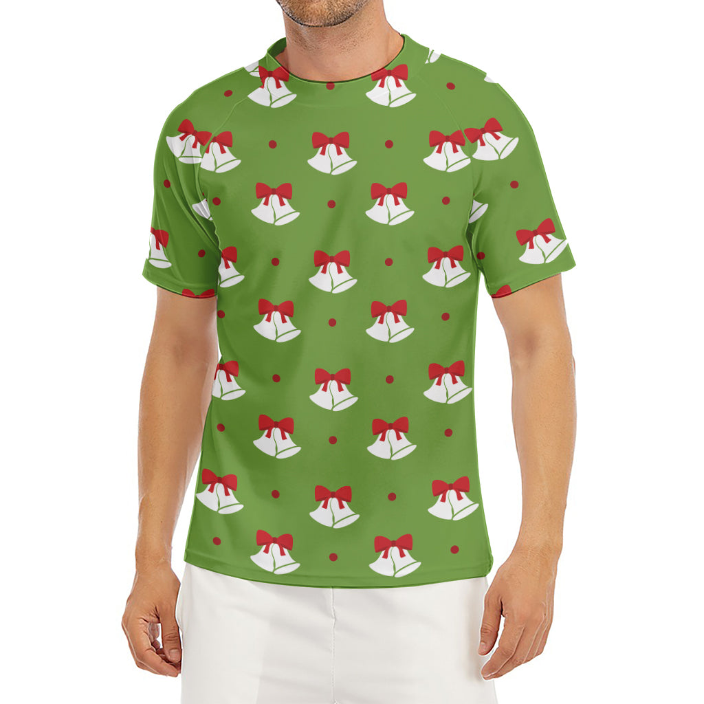 Merry Christmas Bells Pattern Print Men's Short Sleeve Rash Guard