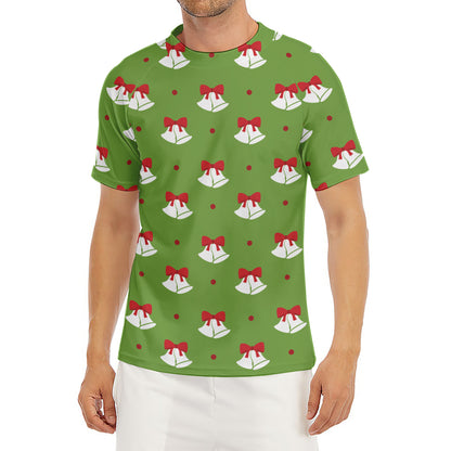 Merry Christmas Bells Pattern Print Men's Short Sleeve Rash Guard