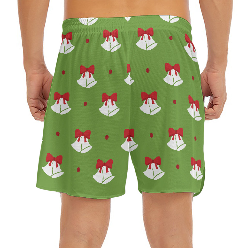 Merry Christmas Bells Pattern Print Men's Split Running Shorts