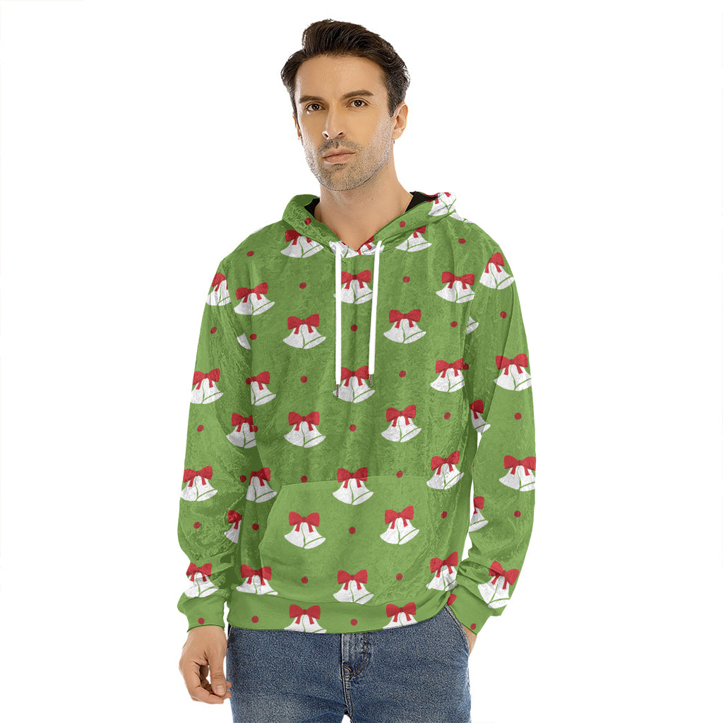 Merry Christmas Bells Pattern Print Men's Velvet Pullover Hoodie