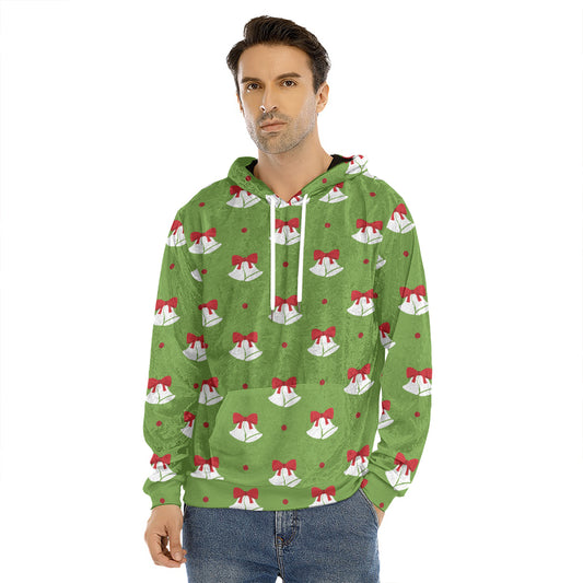 Merry Christmas Bells Pattern Print Men's Velvet Pullover Hoodie