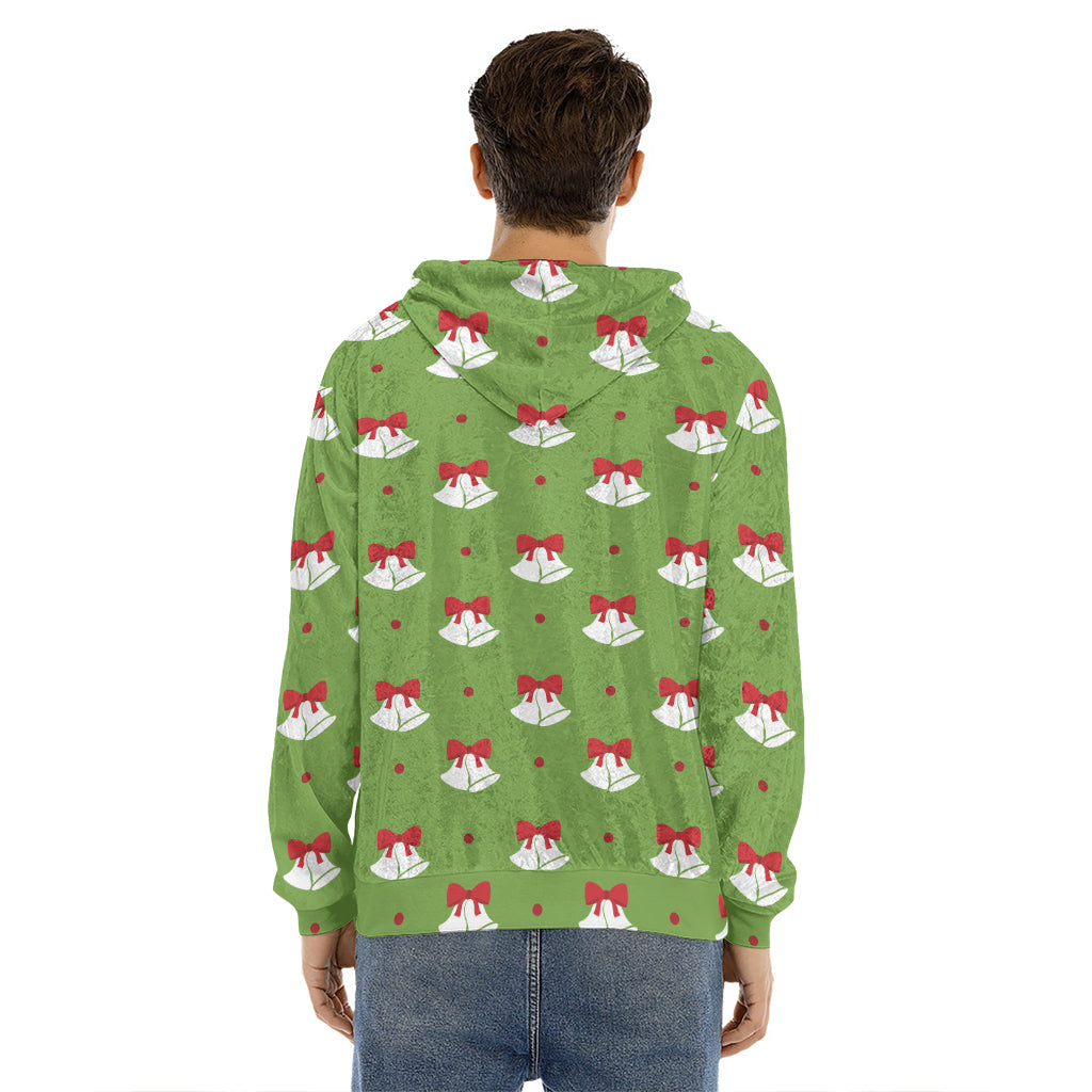 Merry Christmas Bells Pattern Print Men's Velvet Pullover Hoodie
