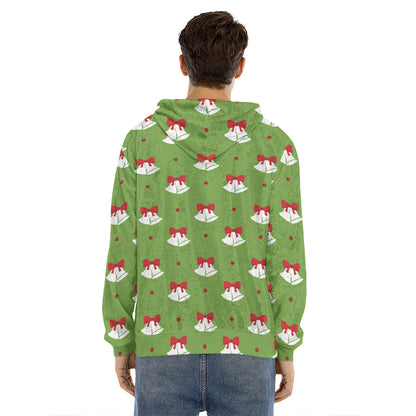 Merry Christmas Bells Pattern Print Men's Velvet Pullover Hoodie