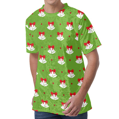 Merry Christmas Bells Pattern Print Men's Velvet T-Shirt