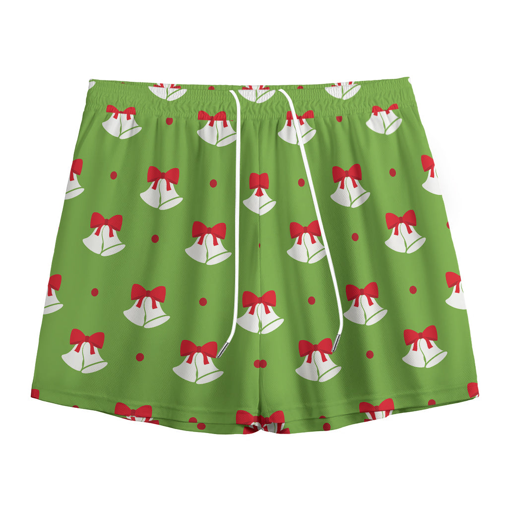 Merry Christmas Bells Pattern Print Mesh Shorts