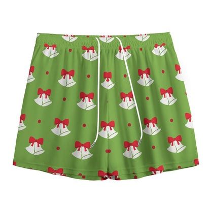 Merry Christmas Bells Pattern Print Mesh Shorts