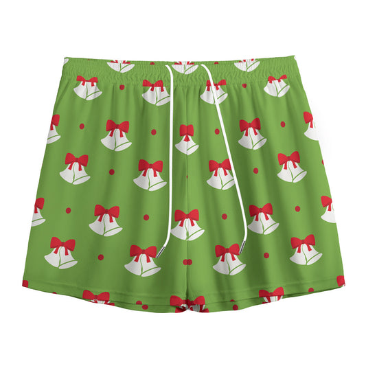 Merry Christmas Bells Pattern Print Mesh Shorts