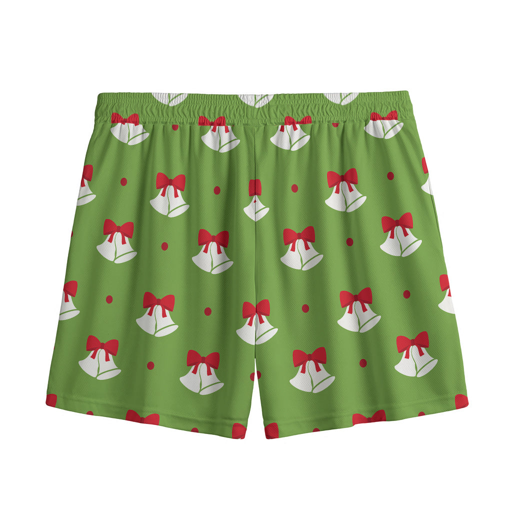Merry Christmas Bells Pattern Print Mesh Shorts