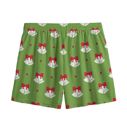Merry Christmas Bells Pattern Print Mesh Shorts
