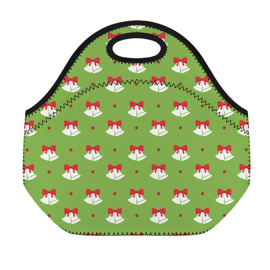 Merry Christmas Bells Pattern Print Neoprene Lunch Bag