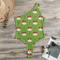 Merry Christmas Bells Pattern Print One Shoulder Bodysuit