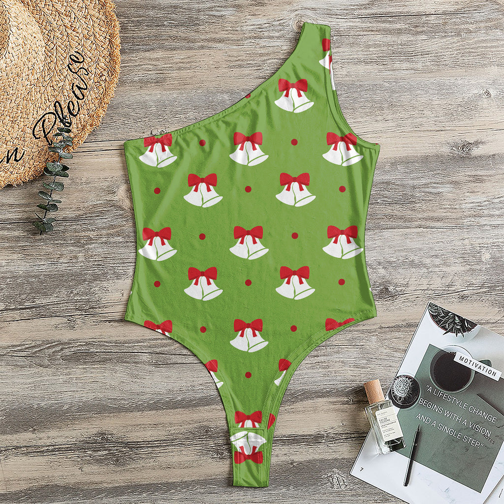 Merry Christmas Bells Pattern Print One Shoulder Bodysuit