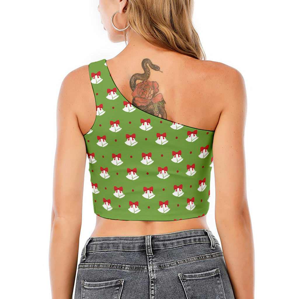 Merry Christmas Bells Pattern Print One Shoulder Crop Top