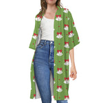 Merry Christmas Bells Pattern Print Open Front Beach Cover Up