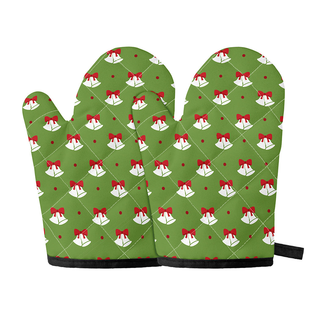 Merry Christmas Bells Pattern Print Oven Mitts