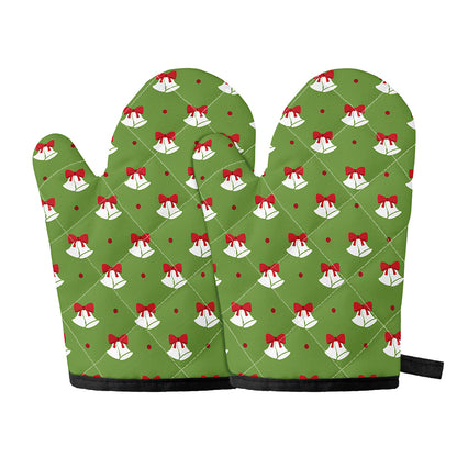 Merry Christmas Bells Pattern Print Oven Mitts