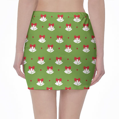 Merry Christmas Bells Pattern Print Pencil Mini Skirt