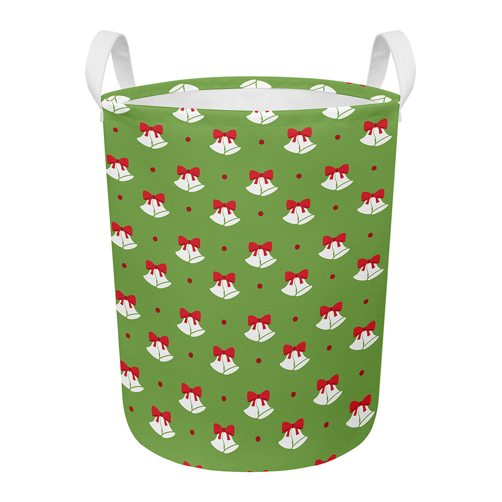 Merry Christmas Bells Pattern Print Round Laundry Basket