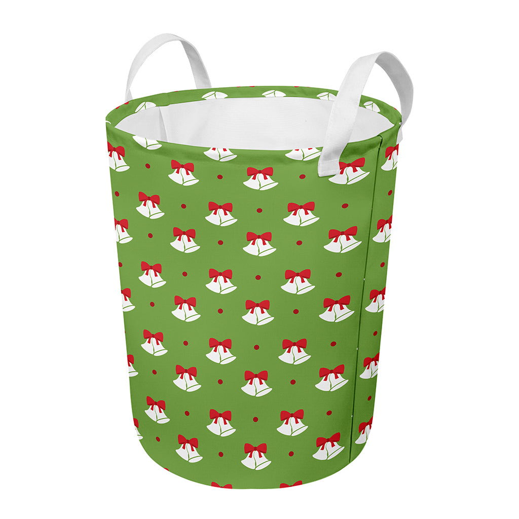 Merry Christmas Bells Pattern Print Round Laundry Basket