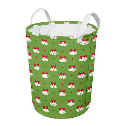 Merry Christmas Bells Pattern Print Round Laundry Basket
