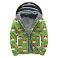 Merry Christmas Bells Pattern Print Sherpa Lined Zip Up Hoodie