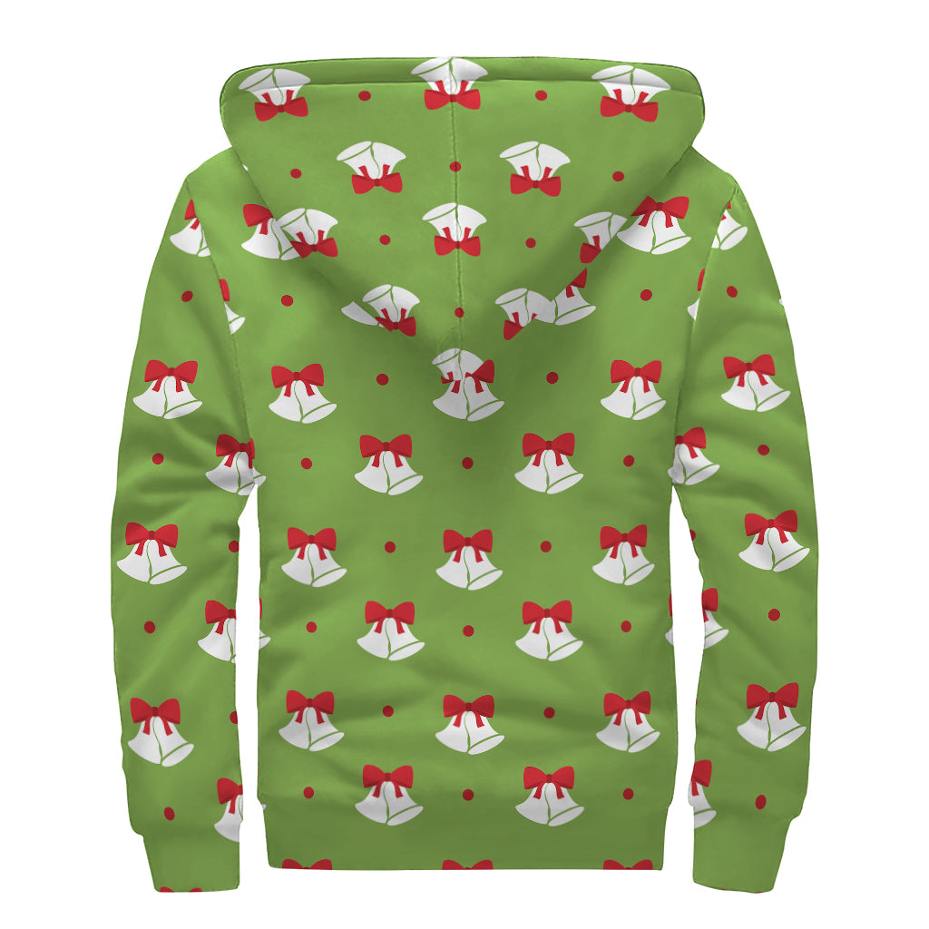 Merry Christmas Bells Pattern Print Sherpa Lined Zip Up Hoodie