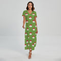 Merry Christmas Bells Pattern Print Short Sleeve Maxi Dress