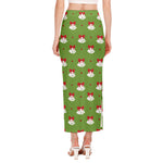 Merry Christmas Bells Pattern Print Side Slit Maxi Skirt