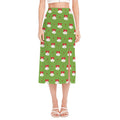 Merry Christmas Bells Pattern Print Side Slit Midi Skirt