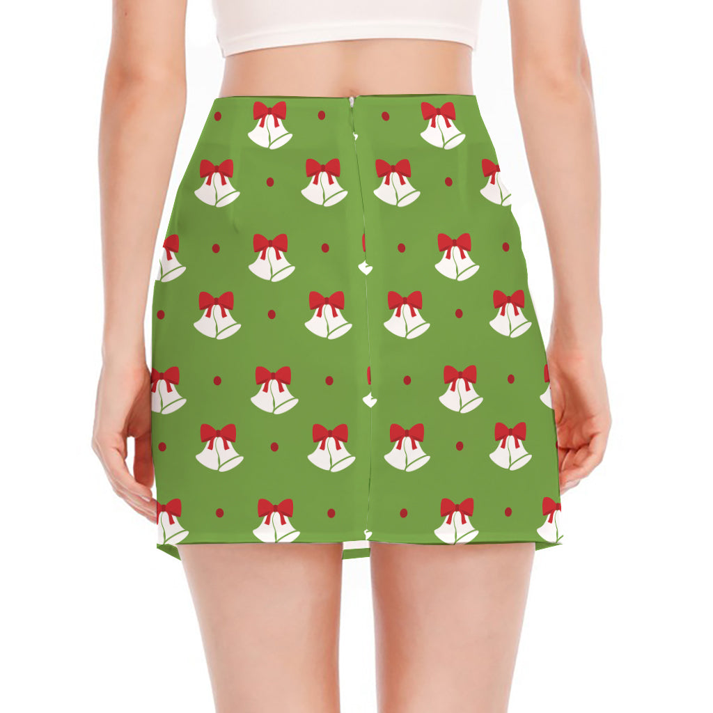 Merry Christmas Bells Pattern Print Side Slit Mini Skirt