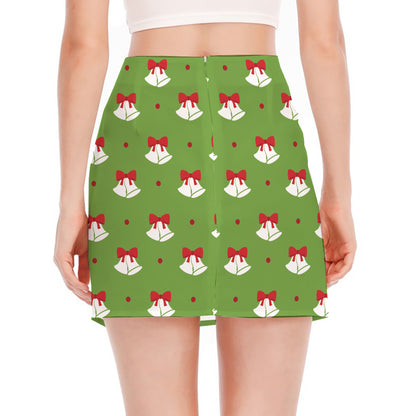 Merry Christmas Bells Pattern Print Side Slit Mini Skirt