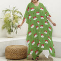 Merry Christmas Bells Pattern Print Silk V-Neck Kaftan Dress