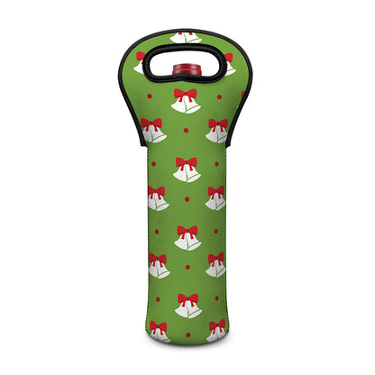 Merry Christmas Bells Pattern Print Single Neoprene Wine Tote