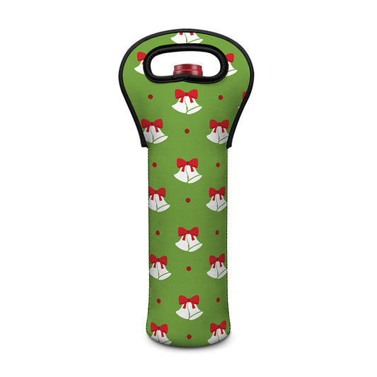 Merry Christmas Bells Pattern Print Single Neoprene Wine Tote