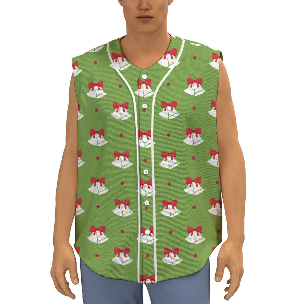 Merry Christmas Bells Pattern Print Sleeveless Baseball Jersey
