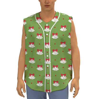 Merry Christmas Bells Pattern Print Sleeveless Baseball Jersey