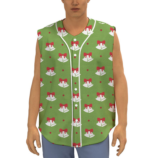 Merry Christmas Bells Pattern Print Sleeveless Baseball Jersey