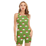 Merry Christmas Bells Pattern Print Sleeveless One Piece Swimsuit