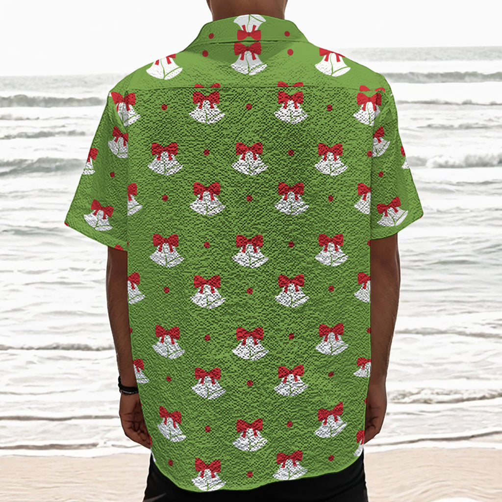 Merry Christmas Bells Pattern Print Textured Short Sleeve Shirt