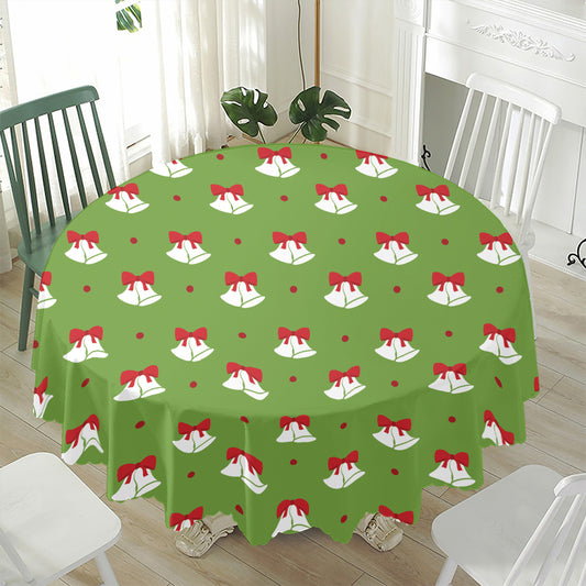 Merry Christmas Bells Pattern Print Waterproof Round Tablecloth