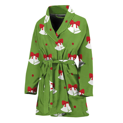 Merry Christmas Bells Pattern Print Women's Bathrobe